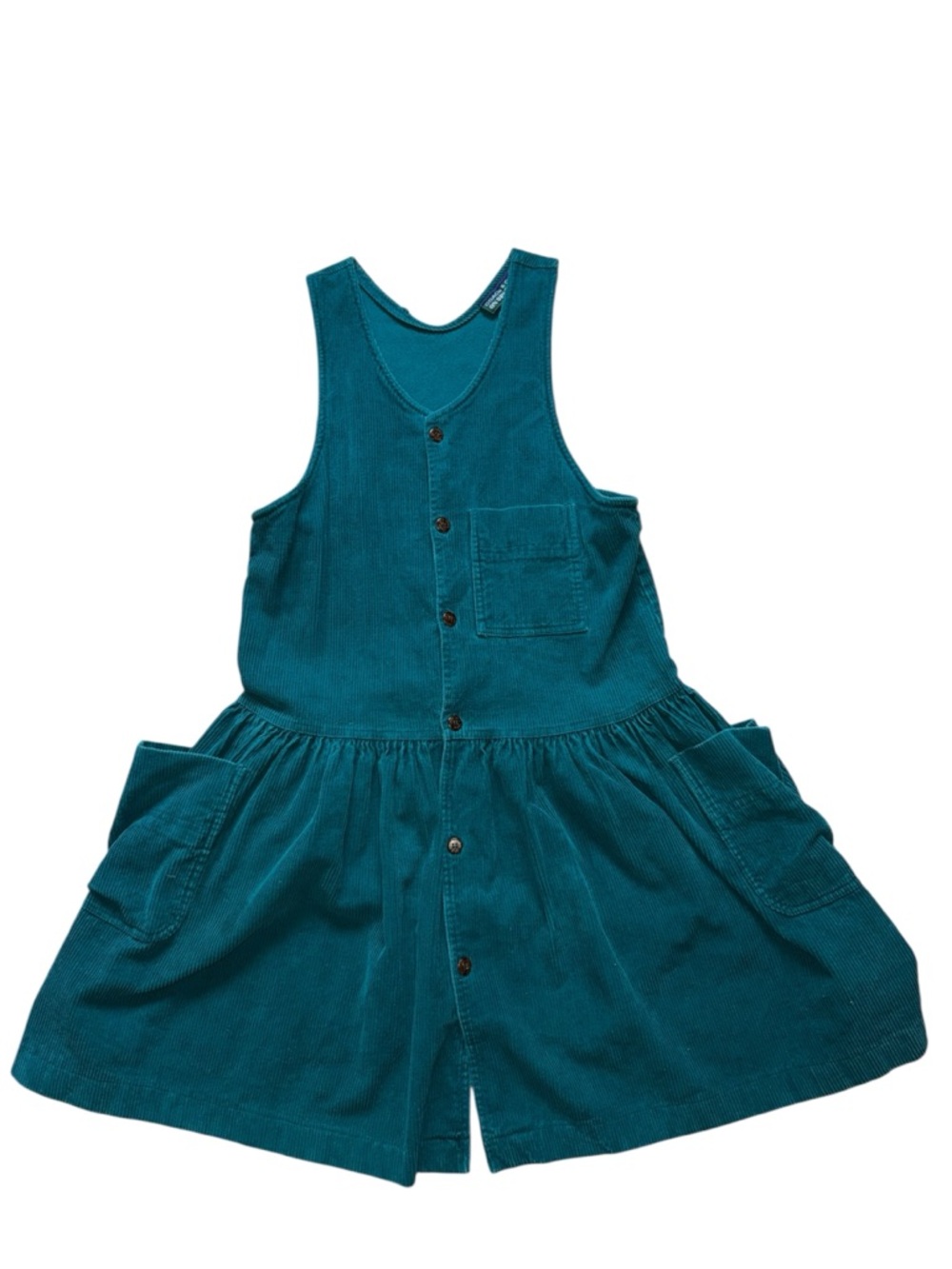 Vintage Teal Corduroy Button-Front Pinafore Dress Made In Canada